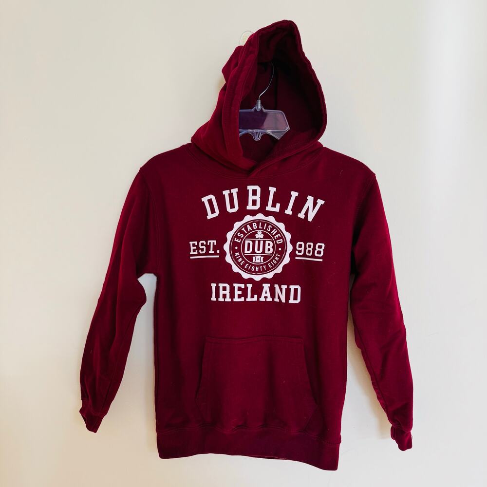 Dublin Ireland Burgundy Maroon Wine Cotton Unisex Sweatshirt Hoodie Sz XS